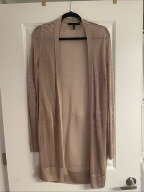 White House Black Market Open-Front Knit Cardigan in Light Beige